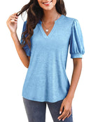 Women's V Neck Puff Sleeve Basic T-shirt (Buy 3 Free Shipping)
