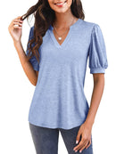Women's V Neck Puff Sleeve Basic T-shirt (Buy 3 Free Shipping)