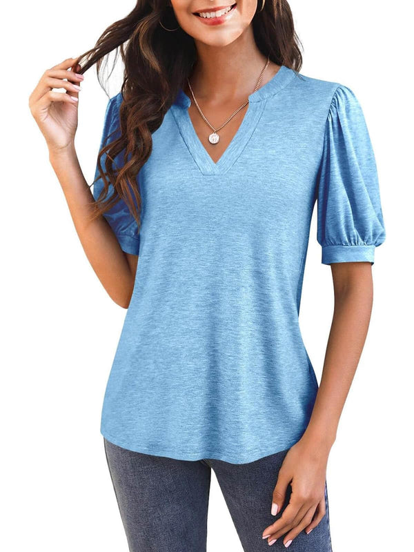Women's V Neck Puff Sleeve Basic T-shirt (Buy 3 Free Shipping)