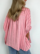 Women's Oversized Striped Button Down Top (Buy 2 Free Shipping)