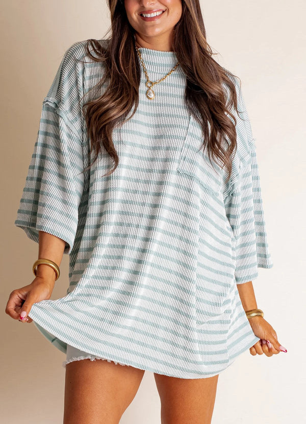 Women's Oversized High Neck Urban Ribbed Striped Top (Buy 2 Free Shipping)